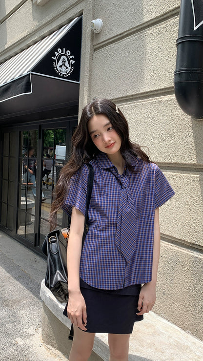 フレンチチェックサマーブラウス