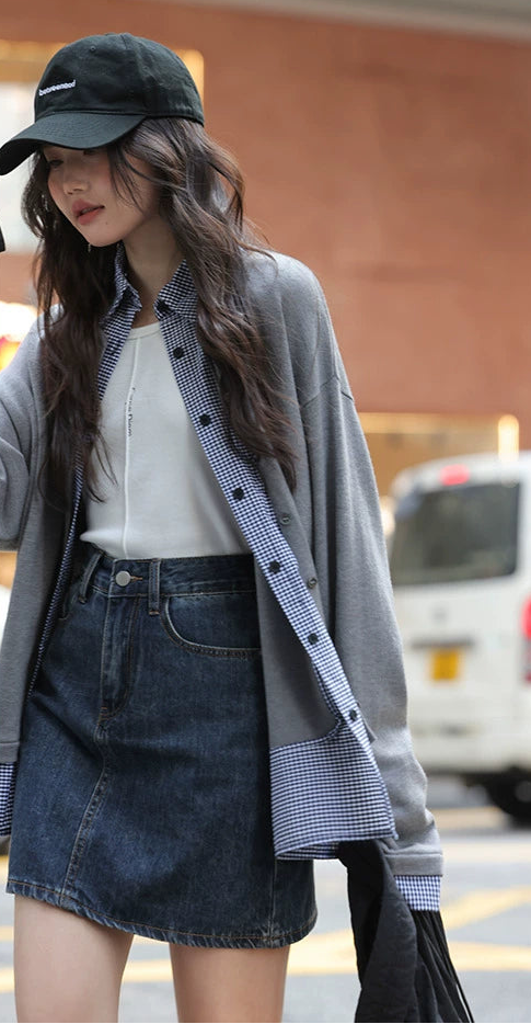 グレー2ピースカーディガンセット