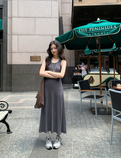 グレー カジュアル ロングドレス