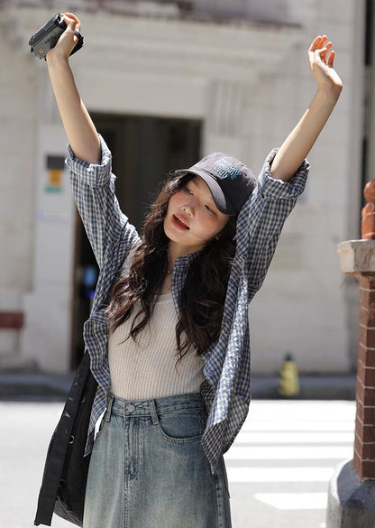 シックなチェックシャツブラウス