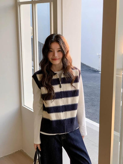 スプリング カラーブロック ニット ベスト