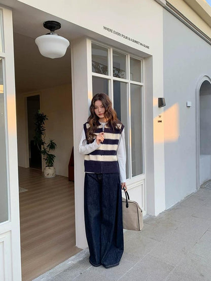 スプリング カラーブロック ニット ベスト