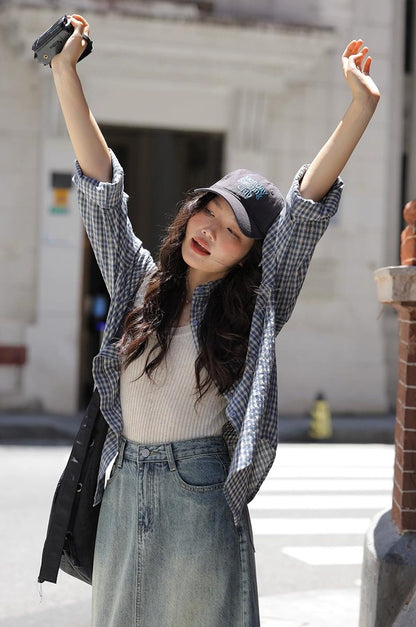 シックなチェックシャツブラウス