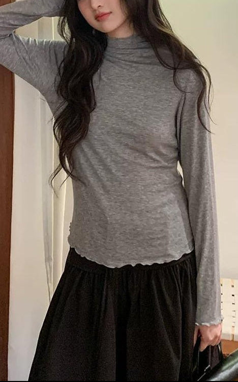 グレー スリム ロングスリーブ Tシャツ