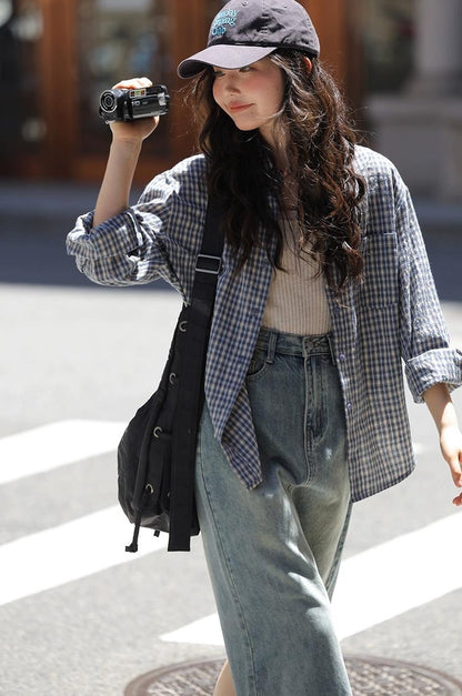 シックなチェックシャツブラウス