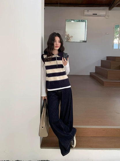 スプリング カラーブロック ニット ベスト