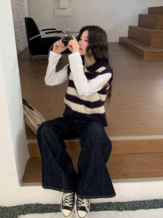 スプリング カラーブロック ニット ベスト