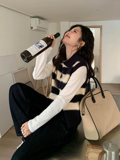 スプリング カラーブロック ニット ベスト