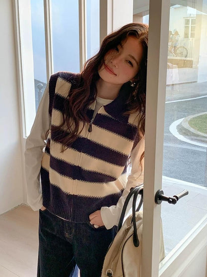 スプリング カラーブロック ニット ベスト