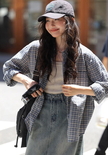 シックなチェックシャツブラウス