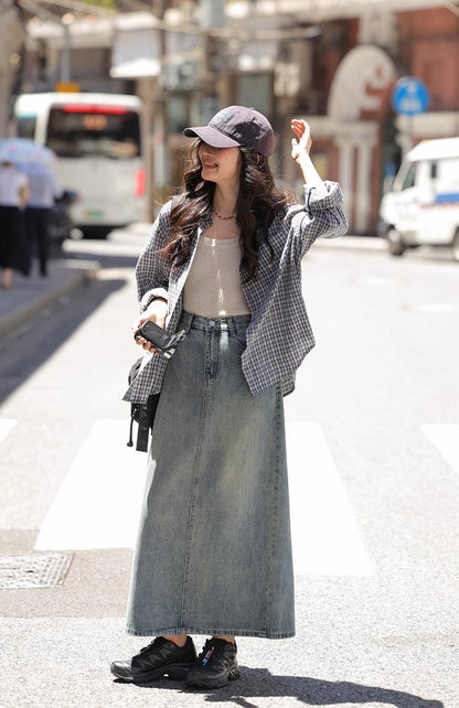 シックなチェックシャツブラウス