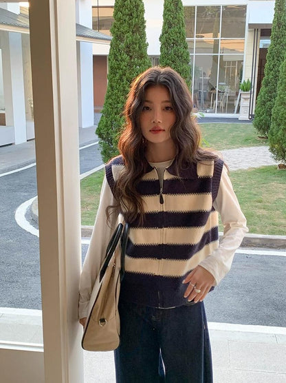 スプリング カラーブロック ニット ベスト