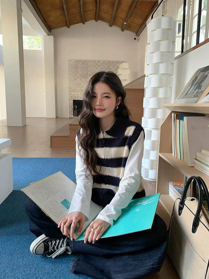 スプリング カラーブロック ニット ベスト