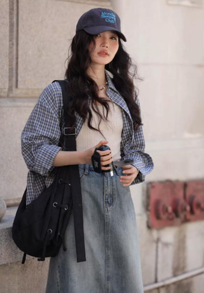 シックなチェックシャツブラウス