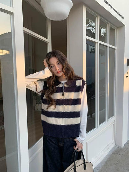 スプリング カラーブロック ニット ベスト