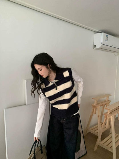 スプリング カラーブロック ニット ベスト