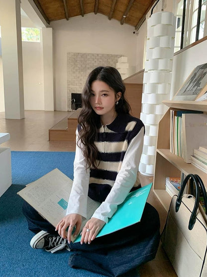 スプリング カラーブロック ニット ベスト