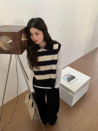 スプリング カラーブロック ニット ベスト