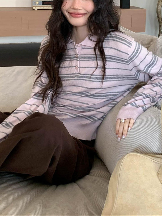 ヴィンテージ ストライプ ポロ ロングスリーブ Tシャツ